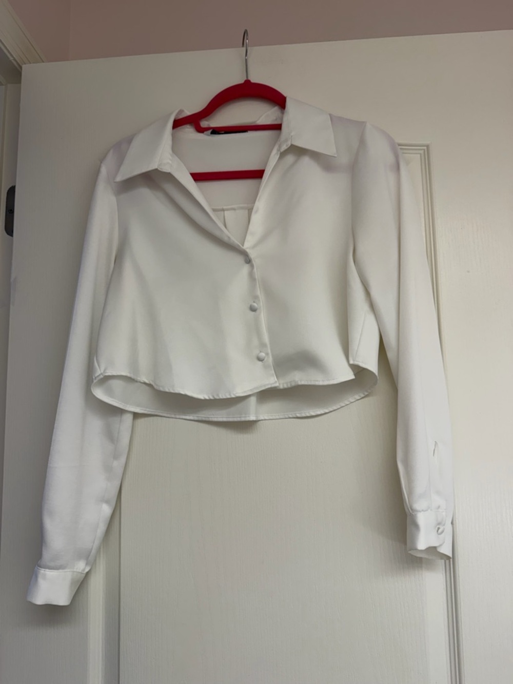 Zara White Cropped Button-Front Collared Shirt